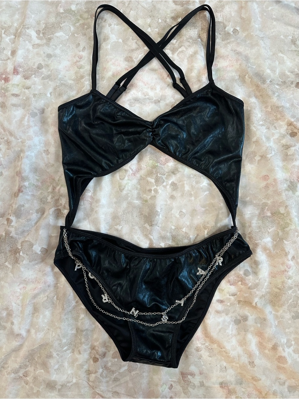 Current Mood Black Strappy Bikini Bottom with Silver Chain Accent